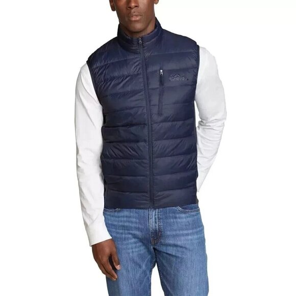 NEW Eddie Bauer Men's XL Down Puffer Vest Navy Full Zip Mock neck - Picture 1 of 8